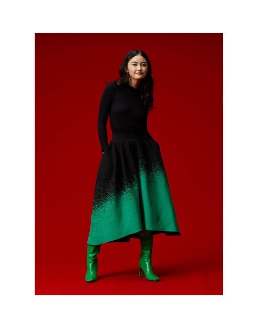 Arto. Multicolor High-Low Hem High Waisted Knitted Midi Skirt