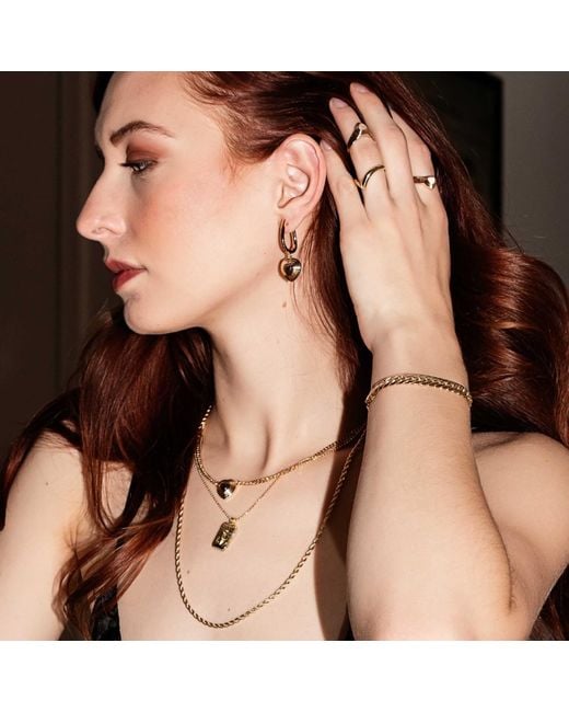 Glamrocks Jewelry Metallic Heart Of Stone Hoop Earrings