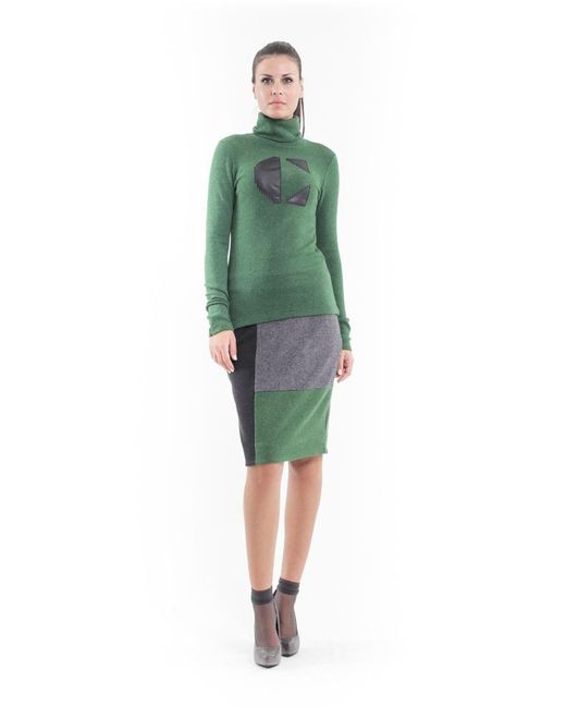 Conquista Green Applique Detail Polo Neck Top