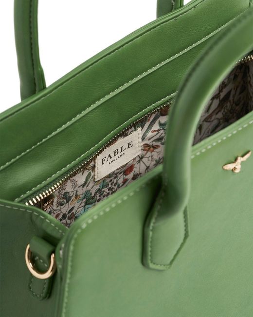 Fable England Green Garden Floral Structured Tote Bag Medium