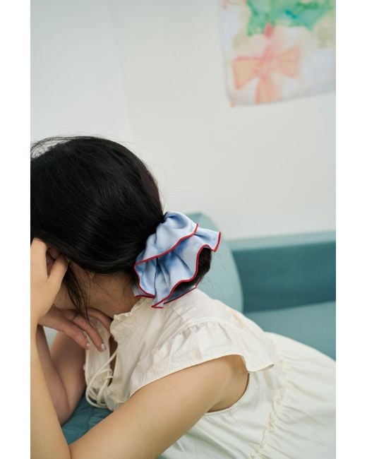 Lost Pattern Blue Maxi Flower Double-Layer Oversized Silk Scrunchie