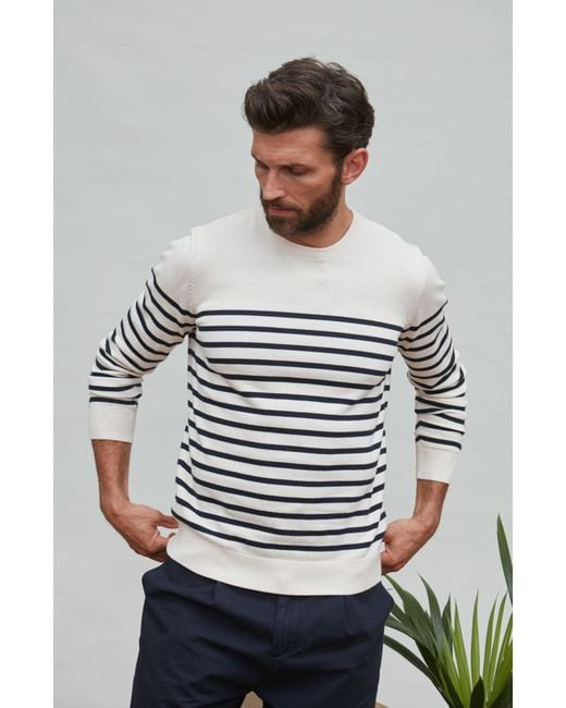 Paul James Knitwear Gray Neutrals Lightweight Cotton Allen Striped Breton Sweater for men