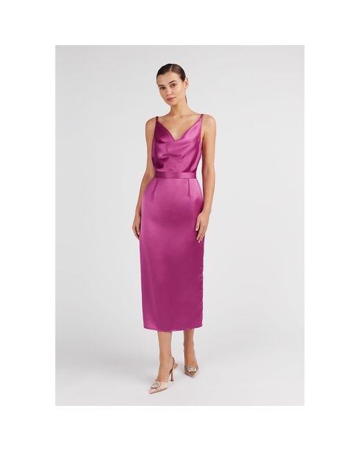 Undress Purple Kamea Satin Midi Cocktail Dress
