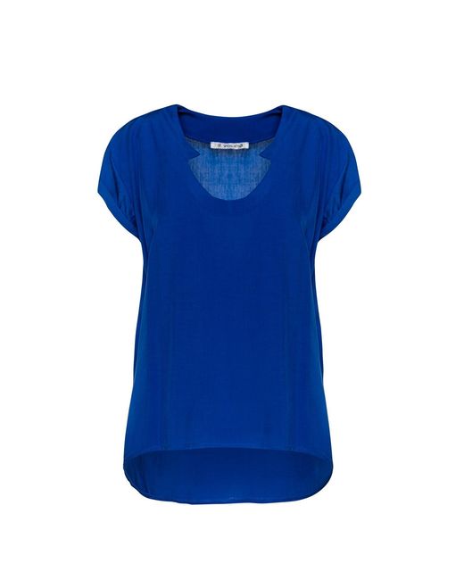 Conquista Blue Electric Cap Sleeve Top Scoop Neckline