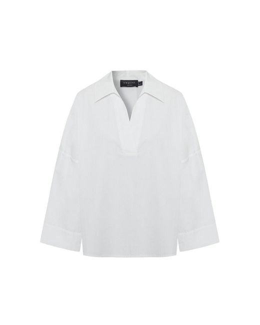 Exquise White Lucia Collared Poplin V-Neck Blouse