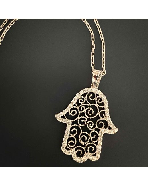 Ebru Jewelry Metallic Spiral Design Hamsa Sterling & Diamond Necklace