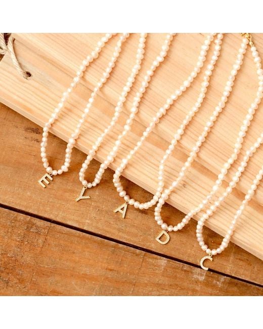 LINYA JEWELLERY Metallic Mono Letter Pearl Necklace E