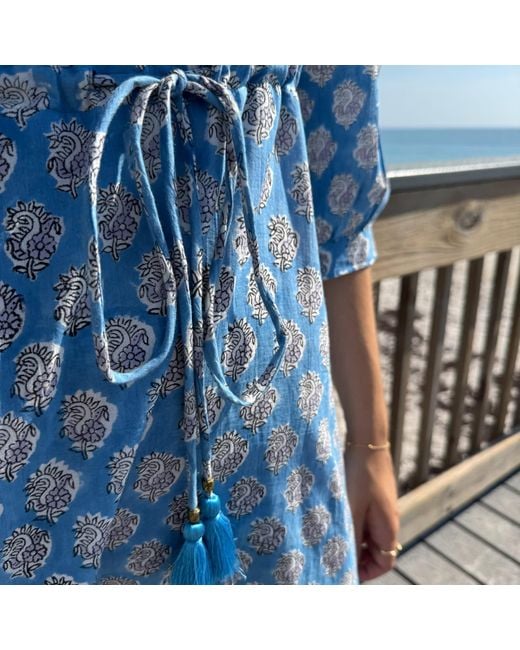 Pick Happy Blue Mermaid Maxi Dress Botanical Azure Handblock Cotton