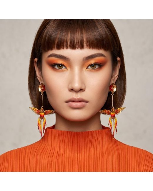 Iliana Arrazola Orange Hummingbird Earring, And