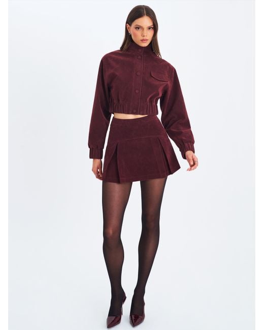 Miss Circle New York Purple Faryn Mahogany Vegan Suede Pleated A-Line Mini Skirt
