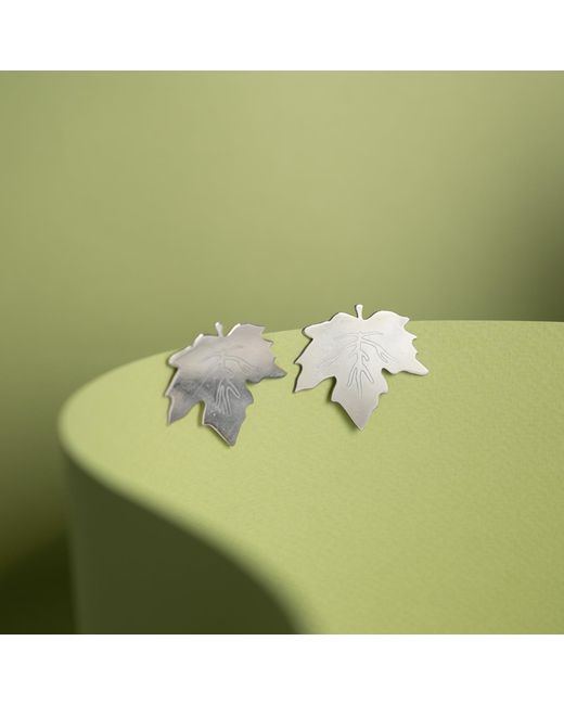 Silver Moon Metallic Maple Leaf Sterling Earrings