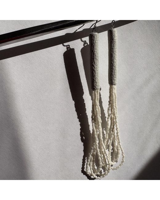 WAIWAI Metallic Palea Ivory Bead Leather Earrings