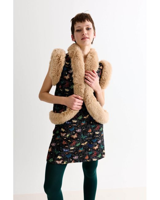 Louche Multicolor Dominica Butterfly Ball Jacquard Faux Fur Trimmed Waistcoat – Multicoloured