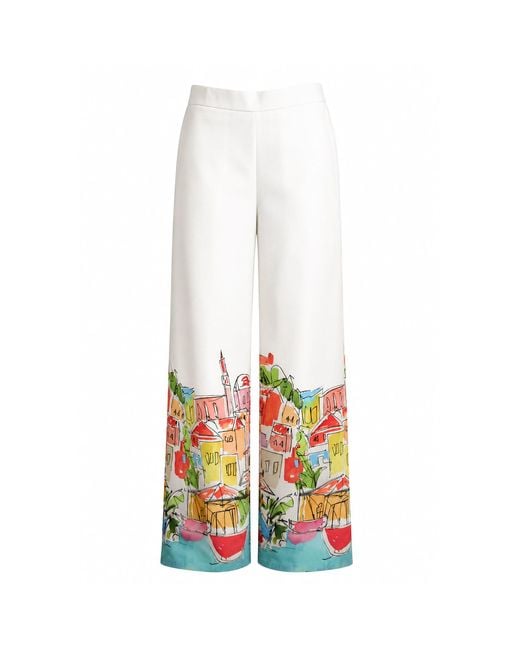 Richa Sharma White Handcrafted Linen Cotton Wide Leg Trousers