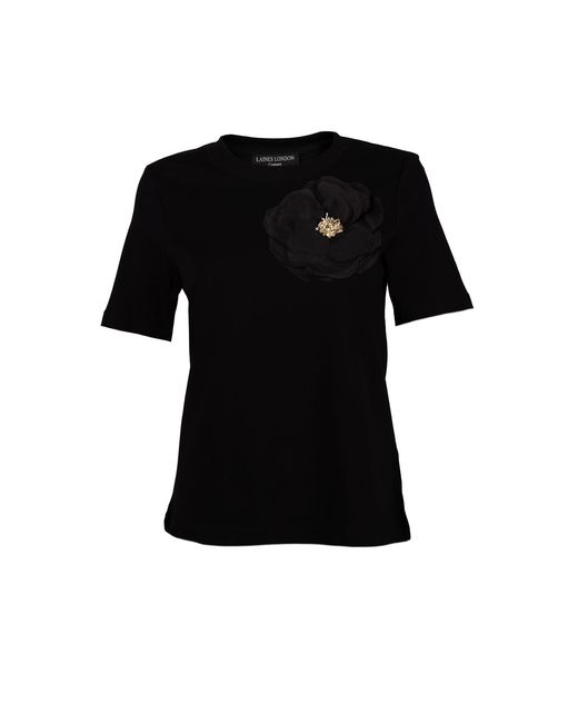 House of Laines London Black Laines Couture Embellished Organza Corsage Brooch T-Shirt