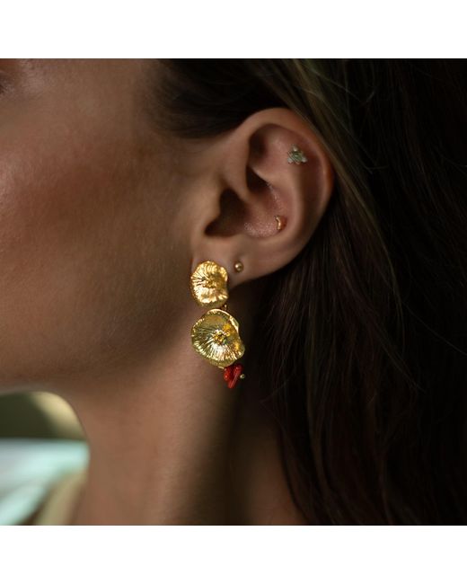Ebru Jewelry Metallic Ocean Flame Coral Dangle Earrings