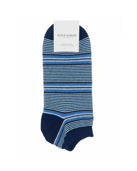 Peper Harow - Made in England Blue Multistripe & Oxford Stripe Trainer Socks Bundle for men