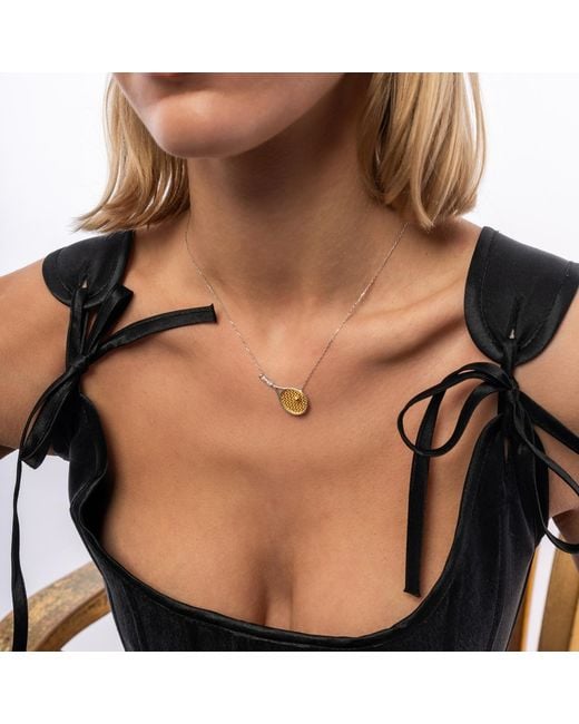 Spero London Metallic Sterling Tennis Racket Necklace