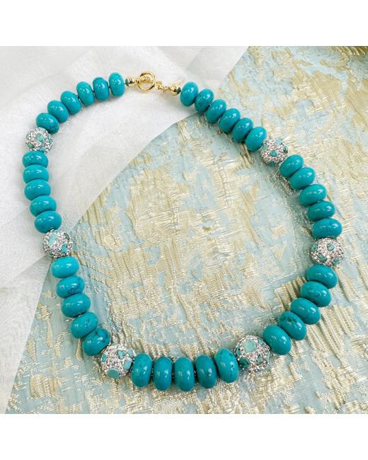 Farra Blue With Rhinestones Bordered Short Necklace