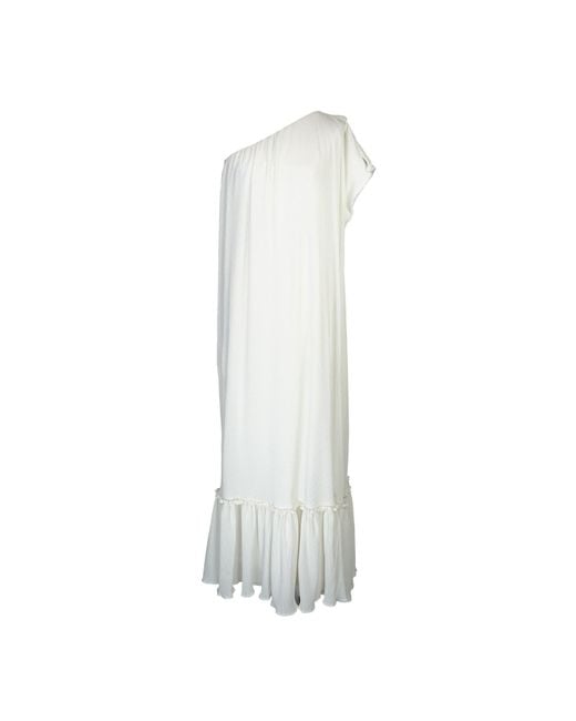 Jennafer Grace White Ivory Pleated One Shoulder Maxi Dress
