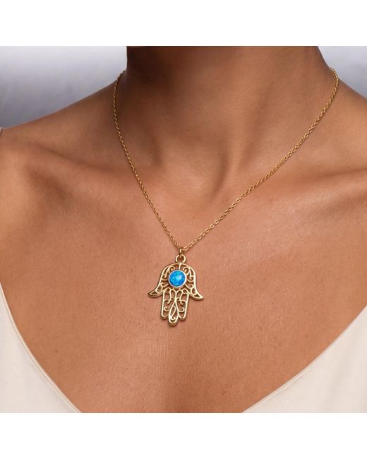 Latelita London Metallic Hamsa Hand Filigree Opal Pendant Necklace