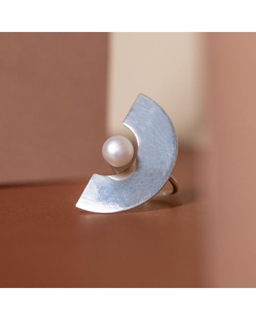 Silver Moon Blue Moonlit Reverie Sterling Pearl Ring
