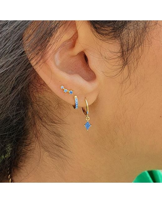 Harfi Blue Tiny Aquamarine March Birthstone Climber Stud Earrings