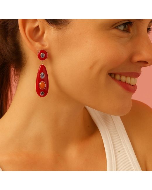 Michael Nash Jewelry Orange Sofia Rouge Resin And Enamel Pierced Earrings With Light Amethyst Crystal Stones