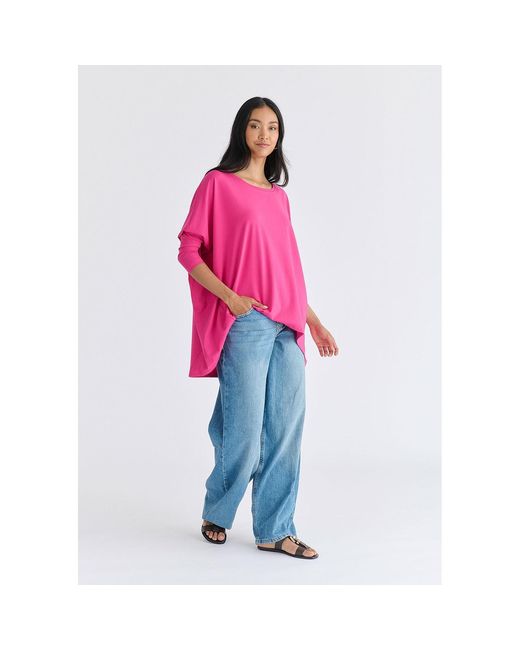 Paisie Pink Wide Neck Oversized Lyocell Jersey Top