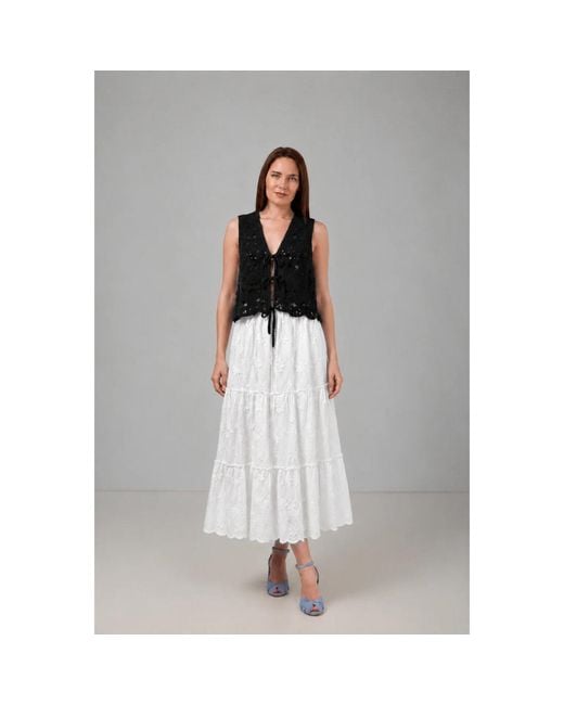 IZABELA MANDOIU White Embroidered Tiered Maxi Skirt