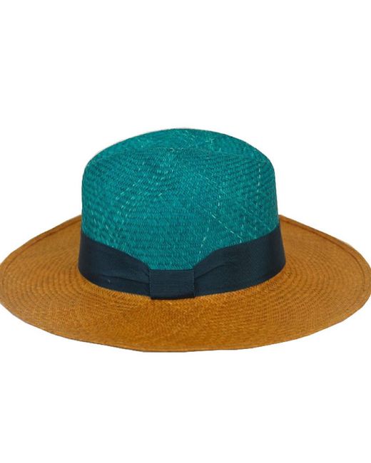 ORTUS Blue Arias Colour Block Straw Panama Hat