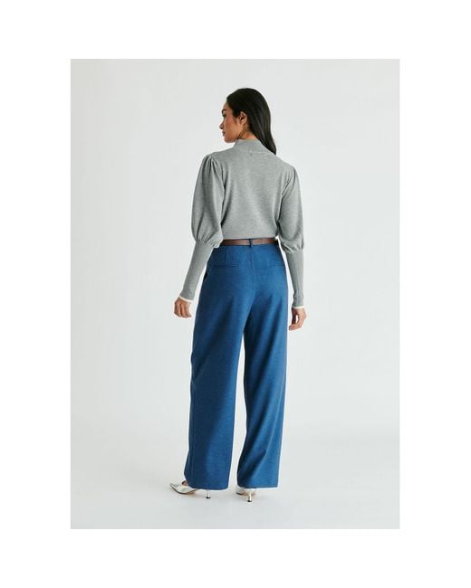Paisie Blue Belted Wide Leg Trousers With Box Pleats