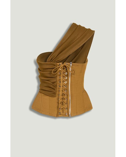 Nocturne Green One-Shoulder Draped Gabardine Bustier