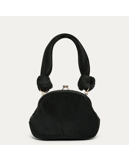 Lulu Guinness Black Satin Plisse Lois Bag