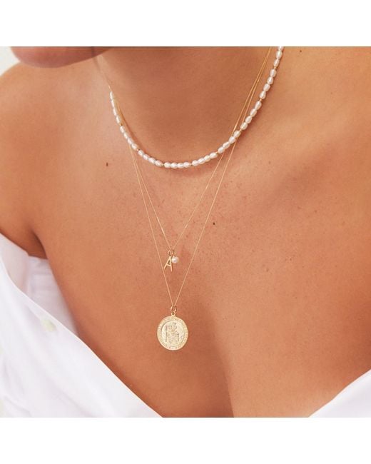 Lily & Roo Metallic Initial And Pearl Drop Necklace