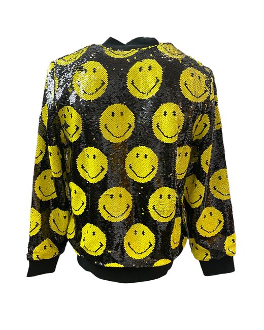 Any Old Iron Yellow Smiley Reversible Sequin Bomber Jacket for men