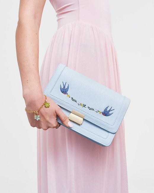 Fable England Blue Bird Embroidered Foldover Bag