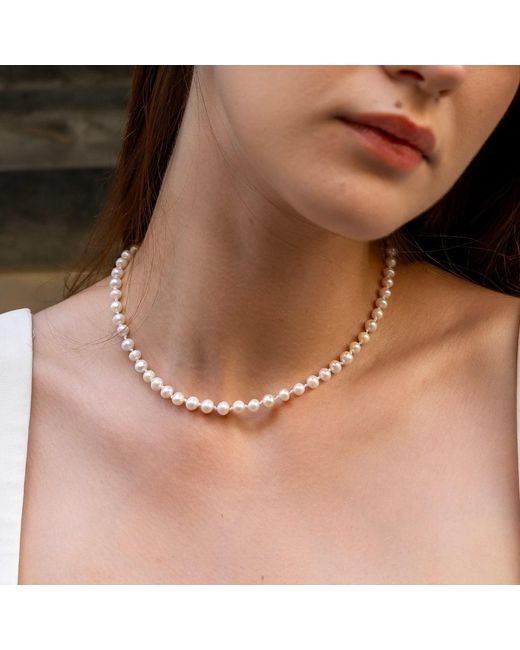 Spero London Metallic Small Natural Freshwater Real Pearl Strand Necklace