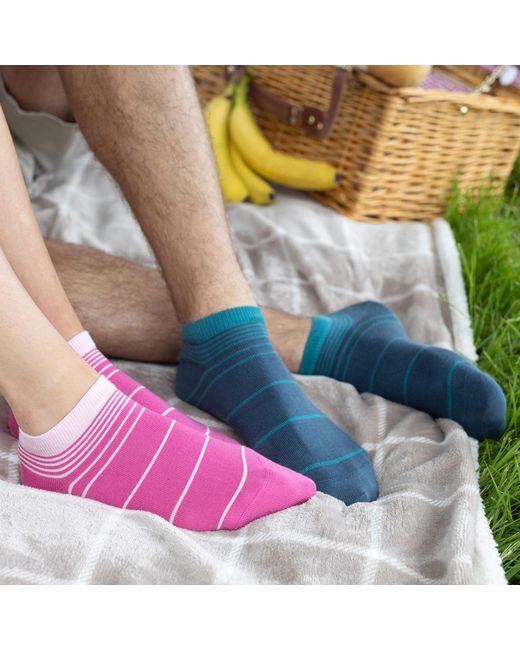 Peper Harow - Made in England Pink Retro Stripe Trainer Socks –