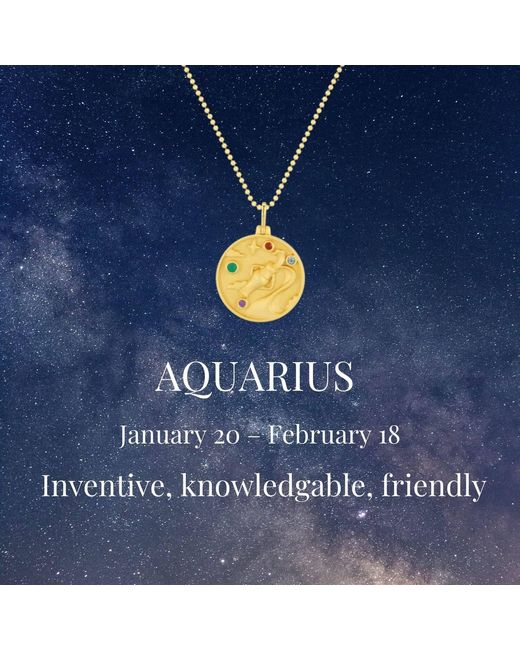 Azura Jewelry New York Metallic Aquarius Zodiac Mantra Necklace Vermeil