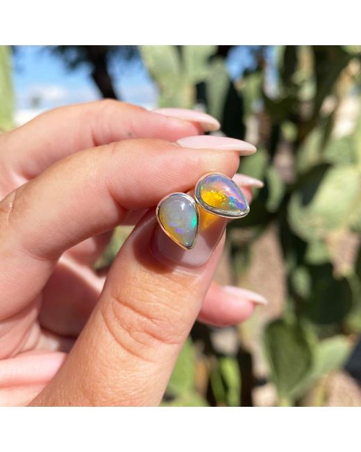 Glamrocks Jewelry Metallic Teardrop Welo Opal Stud Earrings