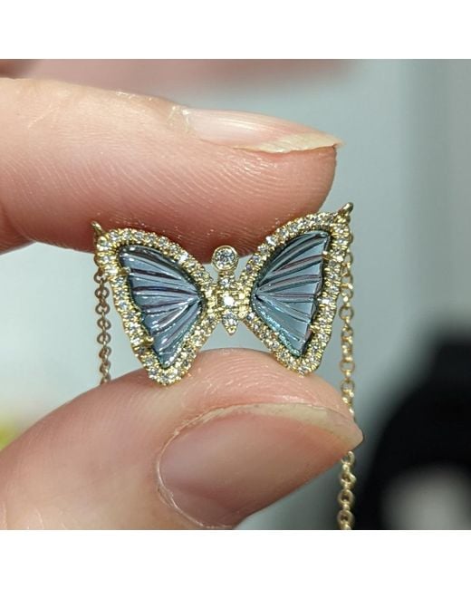 KAMARIA Blue Mini London Topaz Butterfly Necklace With Diamonds