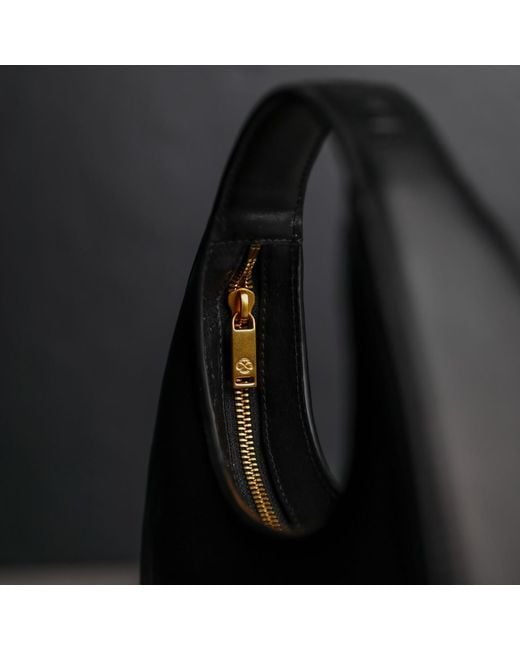 Time Resistance Black Leather Half-Moon Handbag For