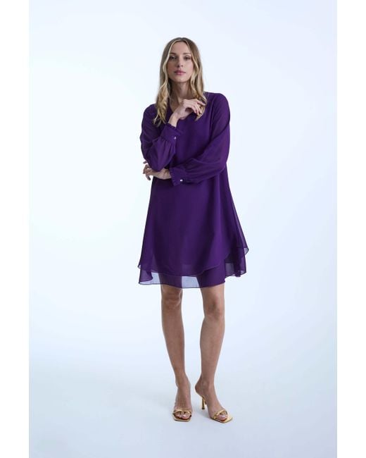 James Lakeland Purple Long Sleeve Wave Hem Dress