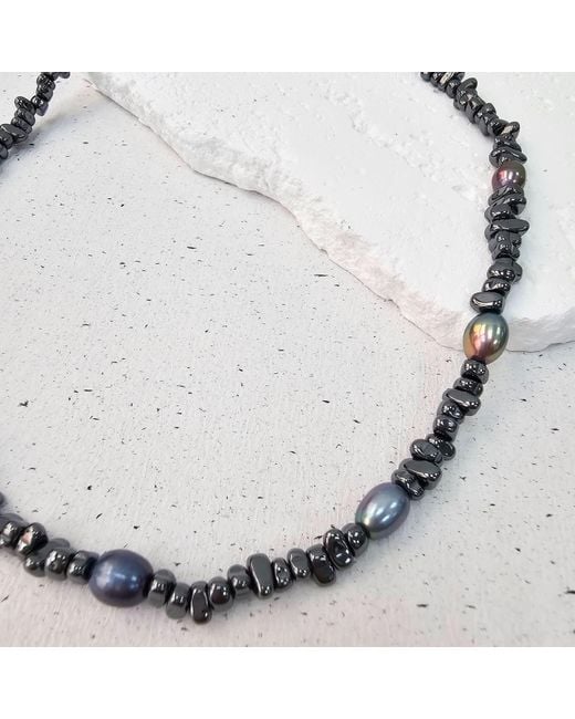 Farra Metallic Hematite With Freshwater Pearls Necklace for men