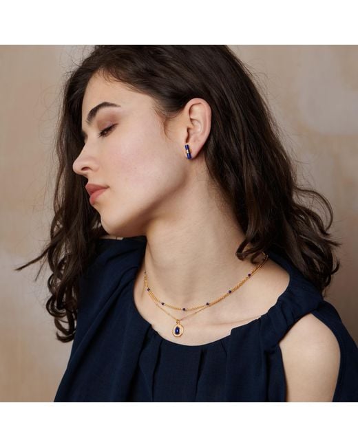 Janus Edinburgh Metallic Ba Lapis Beaded Vermeil Short Chain Necklace