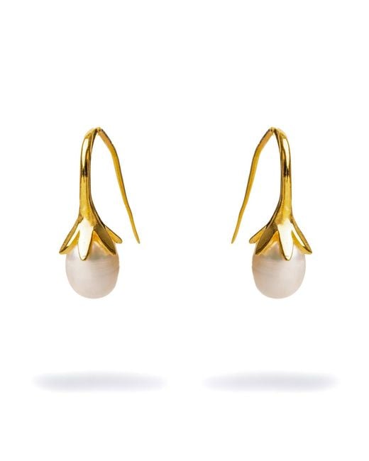 Ebru Jewelry Metallic Dainty Vermeil & Pearl Design Statement Earrings