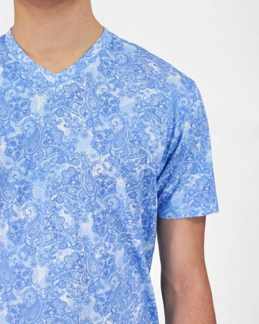 Lords of Harlech Blue Maze Paisley Wave Shirt for men