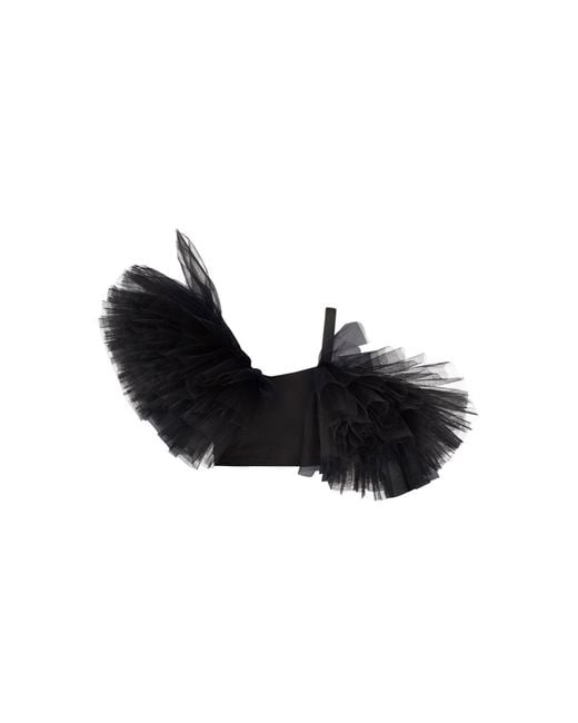 LIA ARAM Black Asymmetrical Tulle-Trimed Bustier