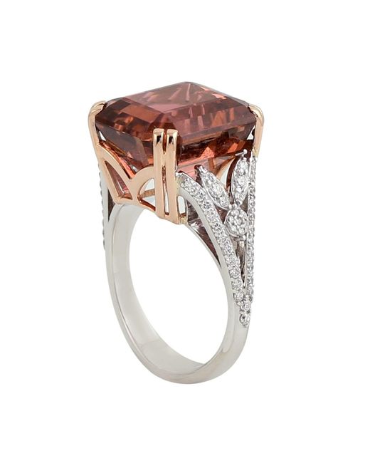 Artisan Red Natural Tourmaline & Diamond Cocktail Ring
